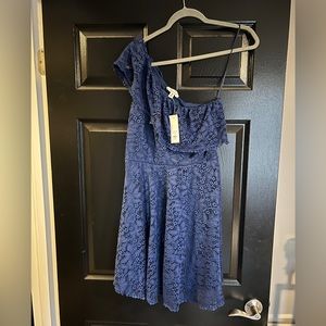 Blue Lace One Shoulder Dress